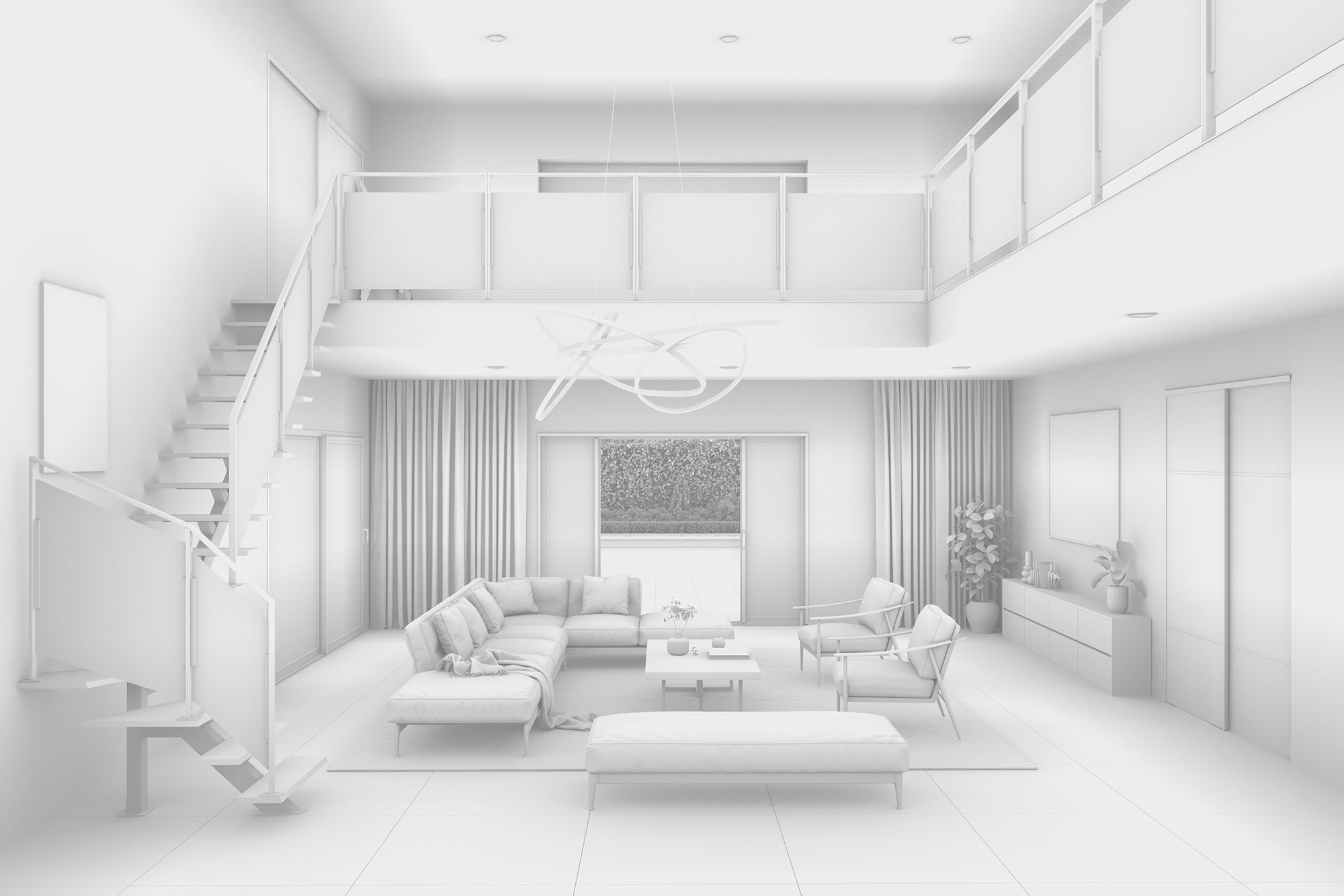 Rendu en blanc modélisation 3D intérieure