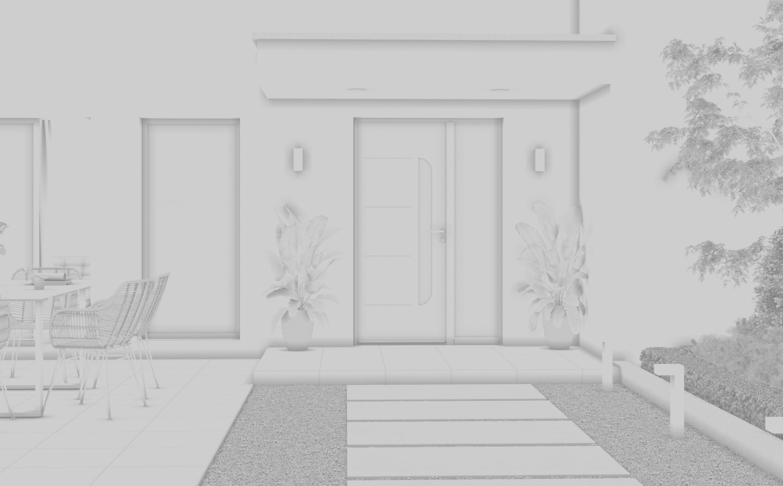 modélisation porte d'entrée rendu en blanc